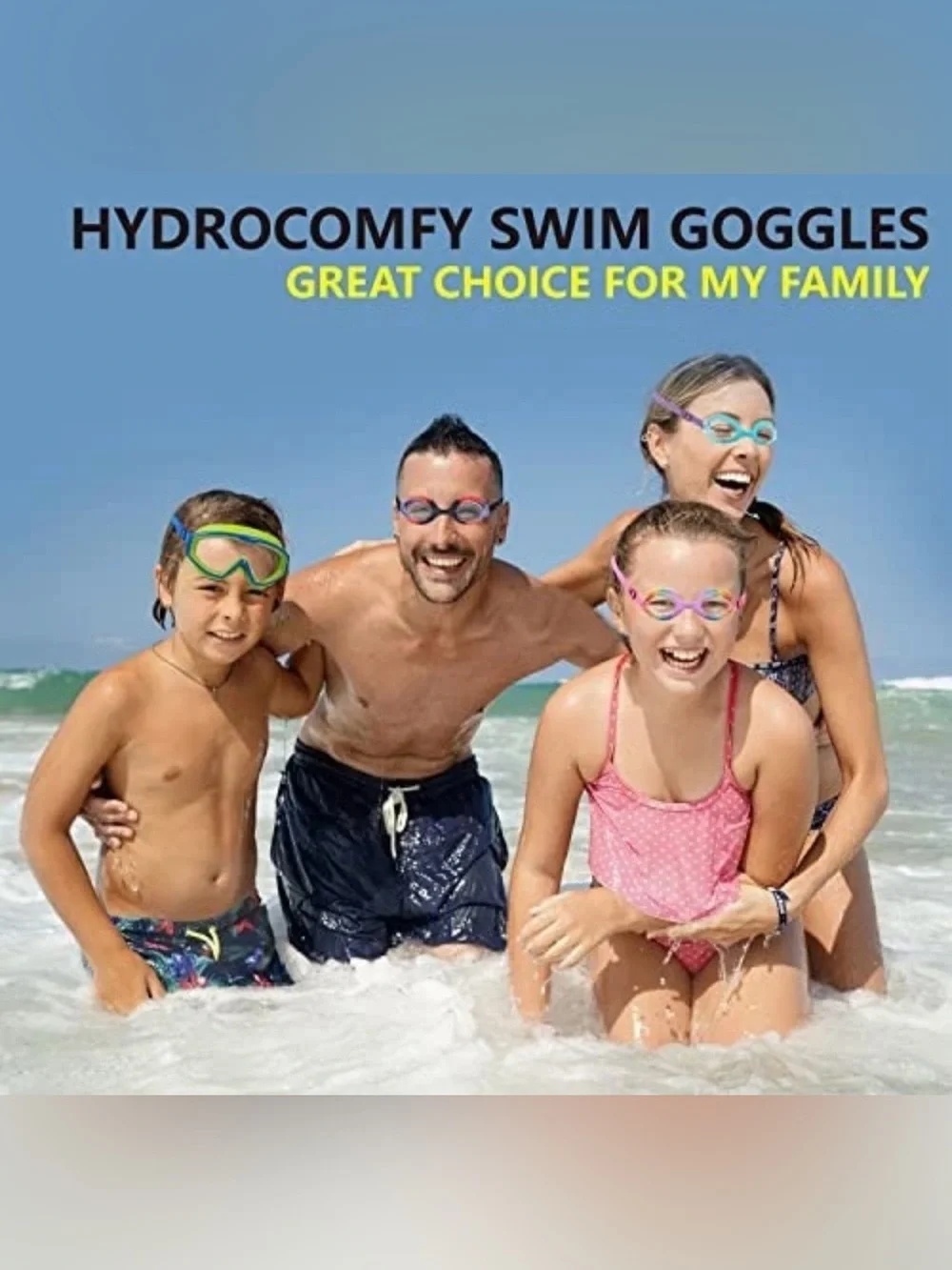Kids Swim Goggles Age 3-8 Jr Rainbow Unicorn Case No Hair Pull Anti-Fog UV New